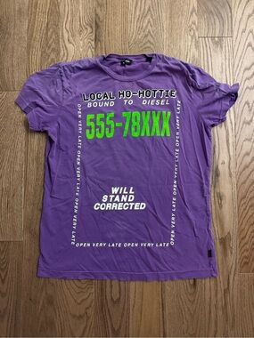 Diesel Purple Graphic Tee with White and Black Print